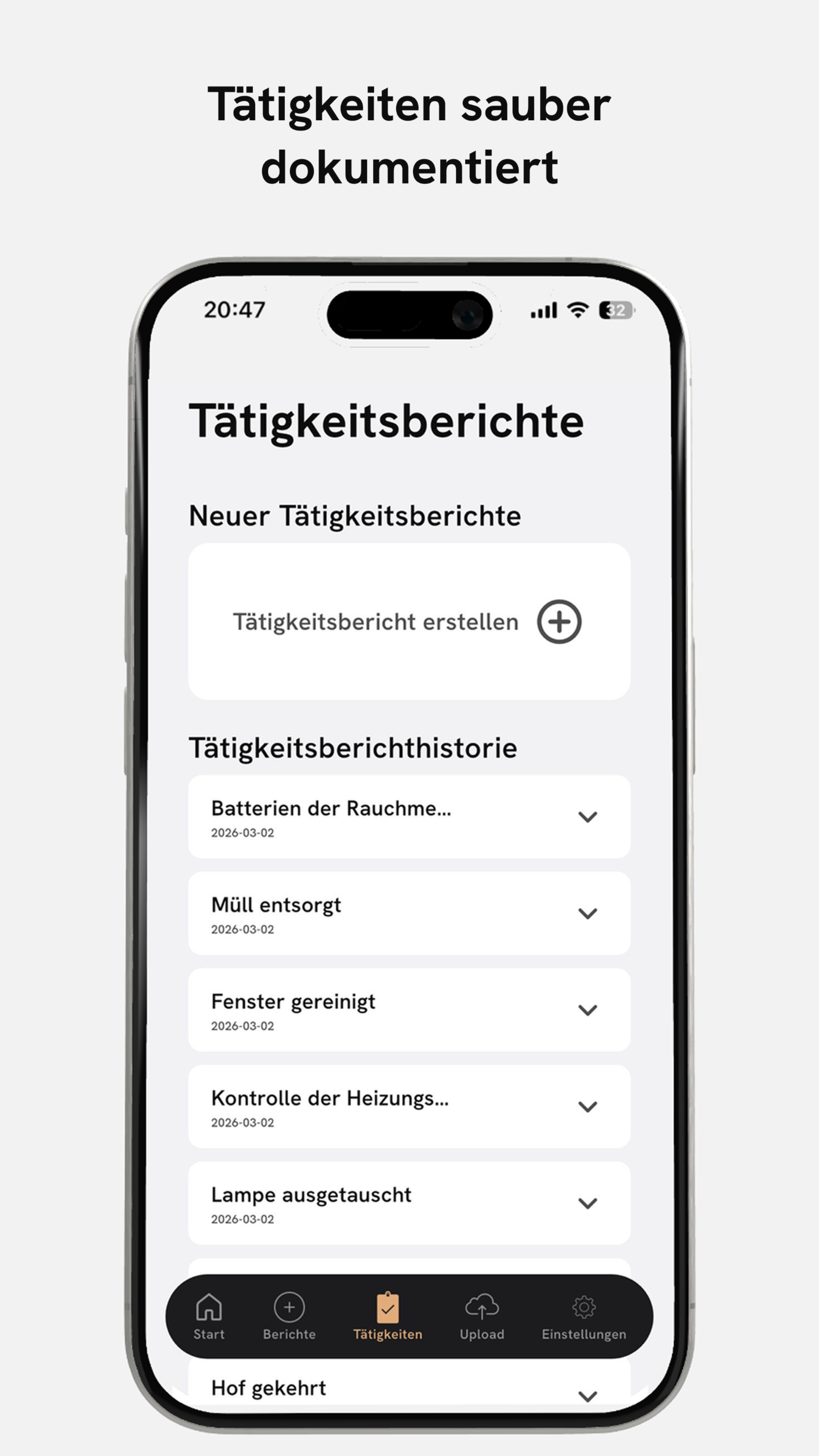 Smartphone-Ansicht von Proof für Tätigkeitsberichte
